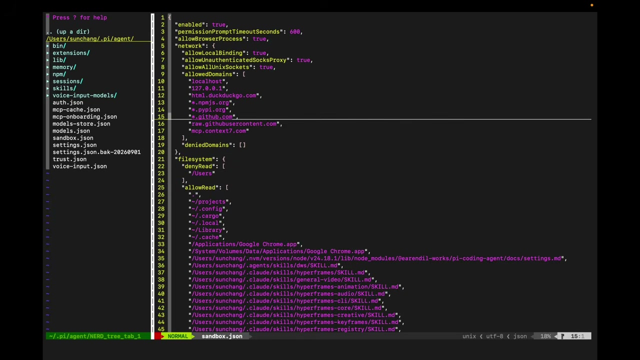 pi-sandbox 配置文件里的动态规则（已包含目录、域名、URL 授权）