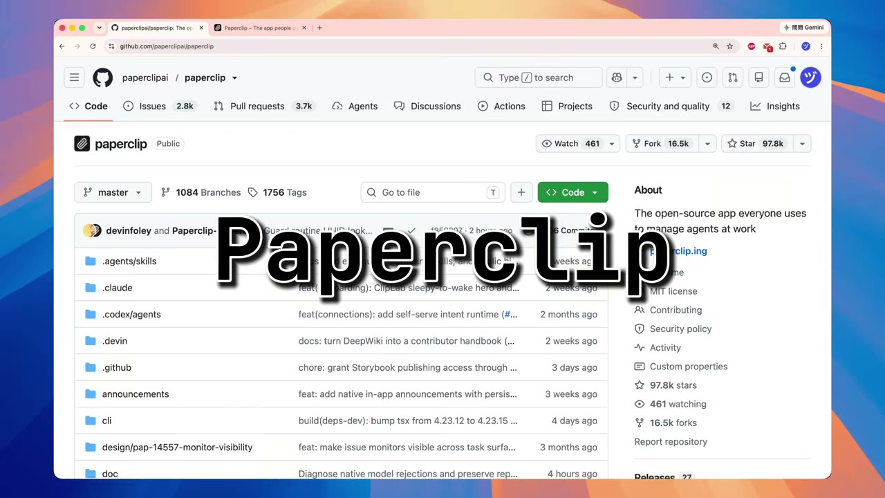 主界面:打开 Paperclip 默认的首页 —— 公司目标、组织架构、最近工作产物