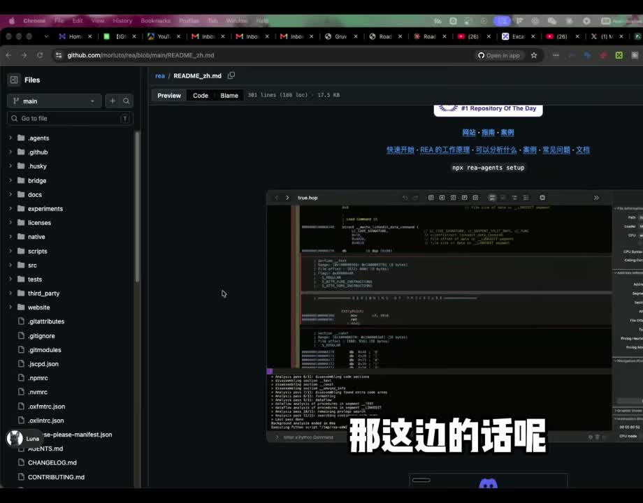 REA 官方仓库 README 页面